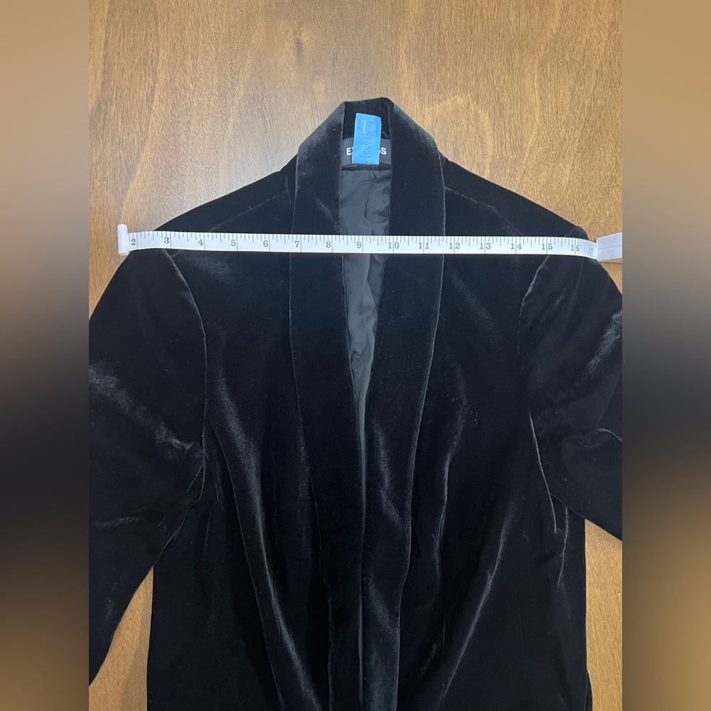 Sold* Express Women's Black Velvet Blazer Jacket Cinch Sleeve Open Front Small - Picture 11 of 13